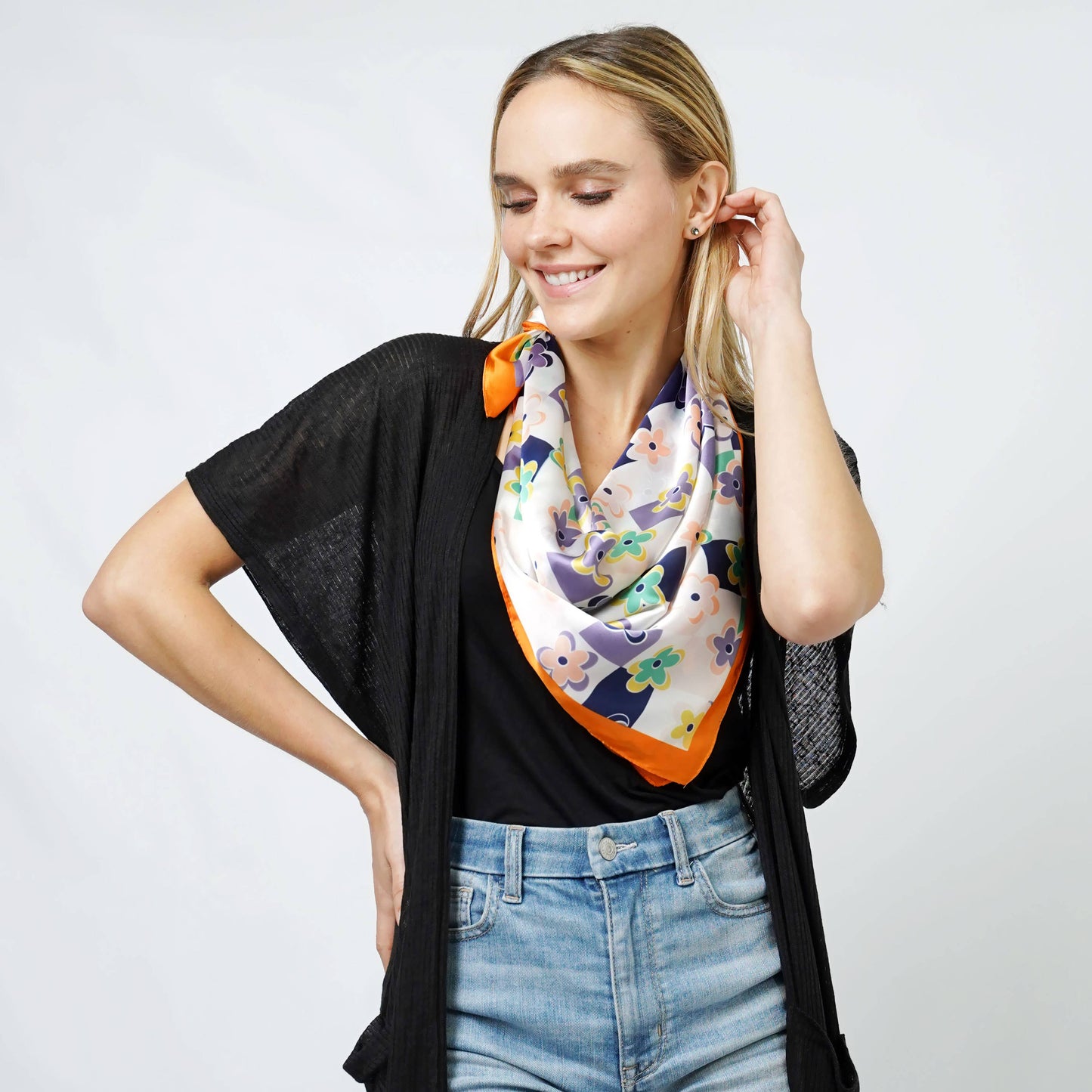 Floral Print Satin Square Scarf/Headwrap/Tube top