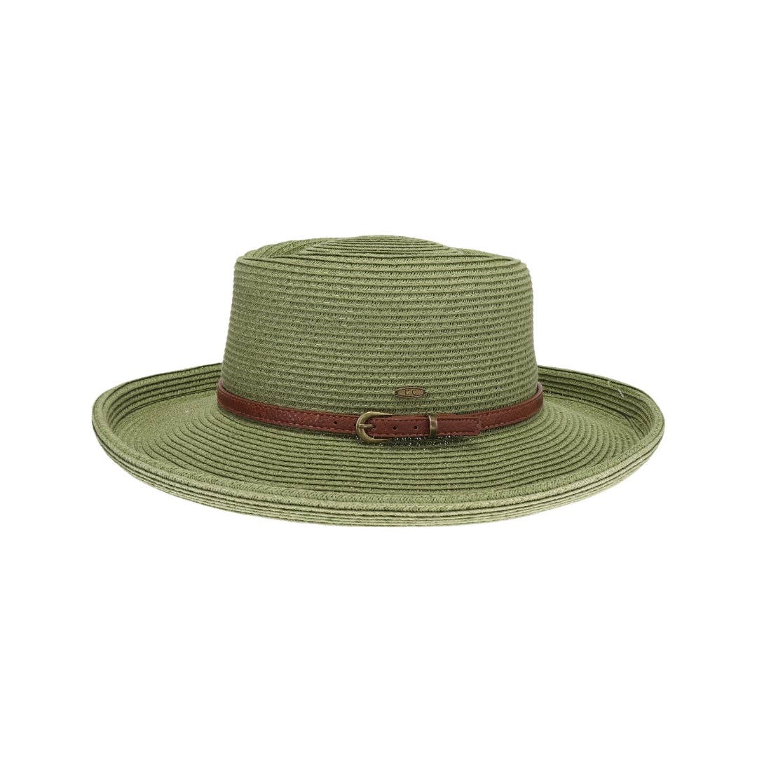 Vegan Leather Belt Band C.C Boater Sun Hat