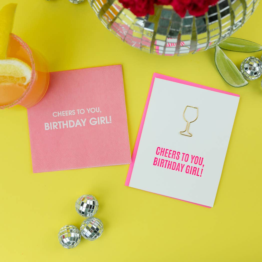 Cheers Birthday Girl Paper Clip Letterpress Greeting Card