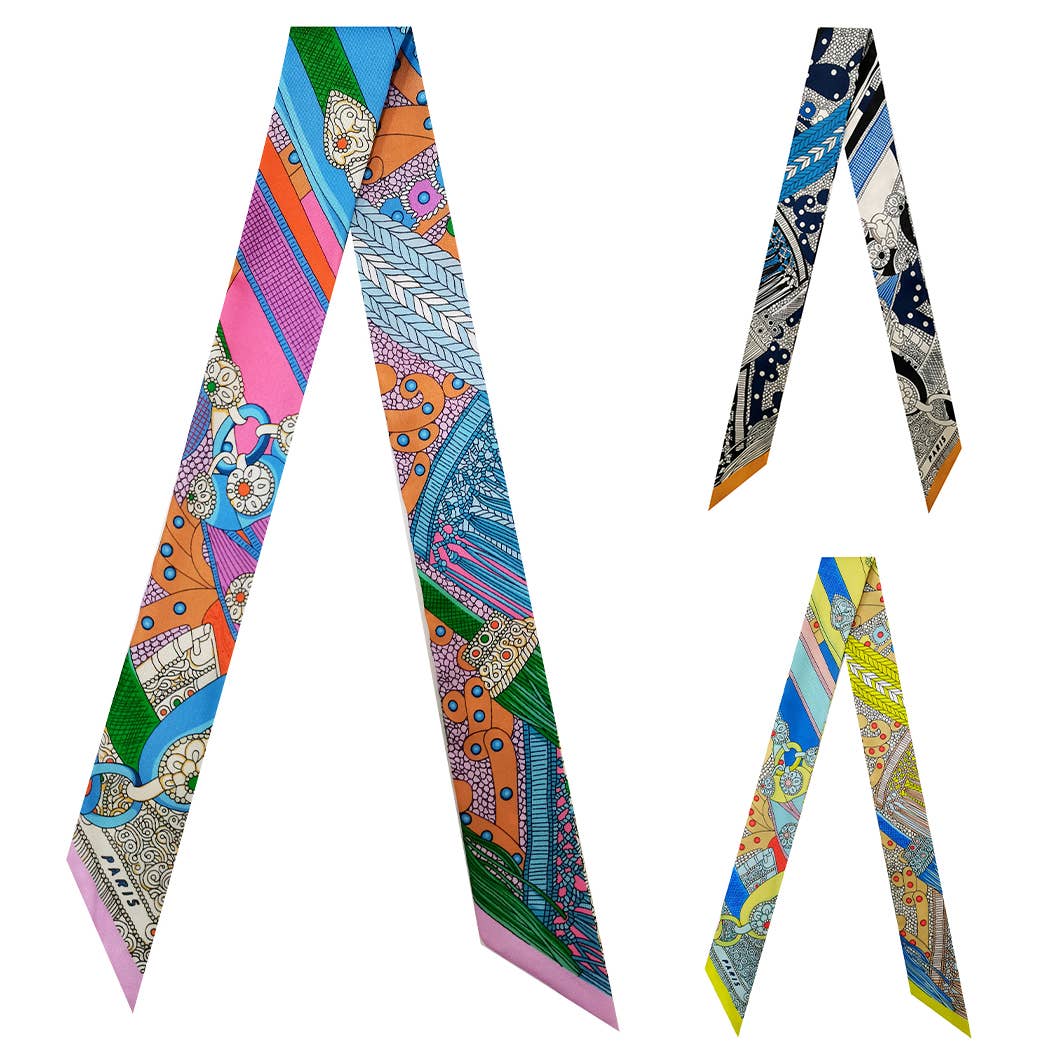 Colorful Pattern Print Light Weight Twilly Scarf