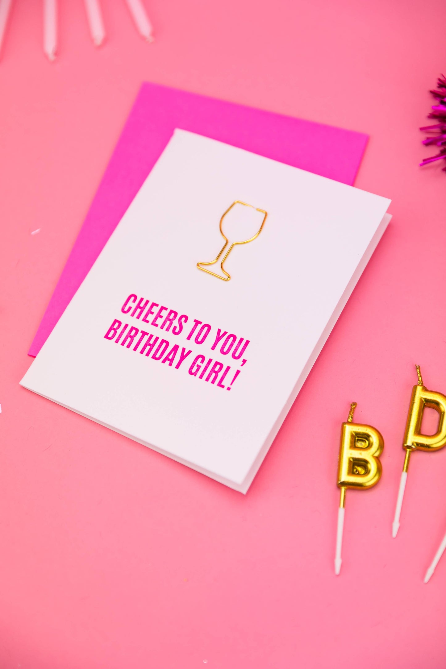 Cheers Birthday Girl Paper Clip Letterpress Greeting Card