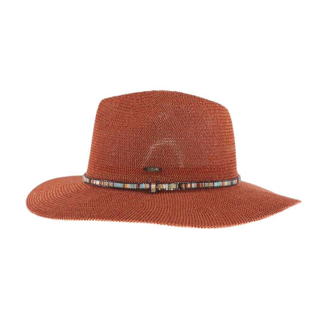 Knit Multi Thread Rhinestone Band Panama Hat