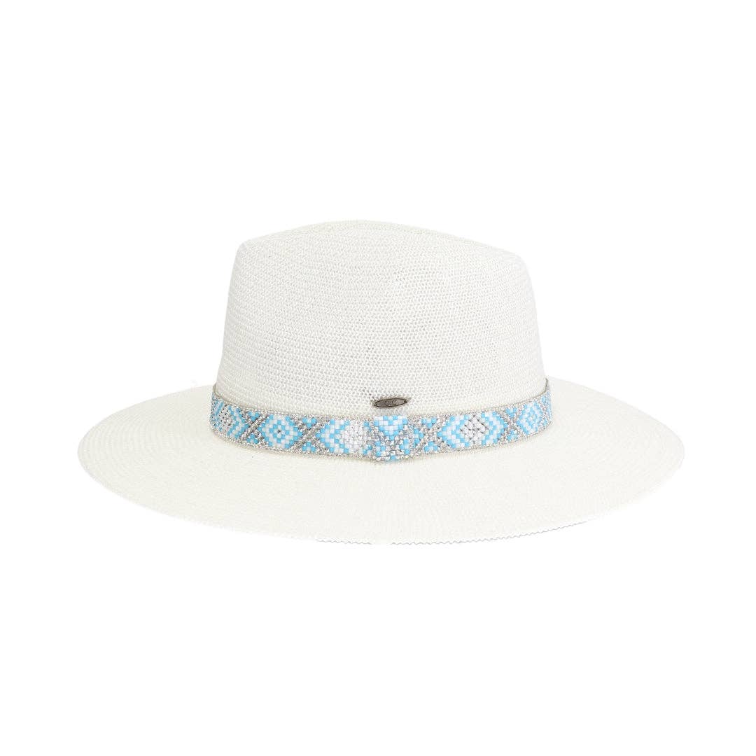 Knit Seed Bead/Rhinestone Band Panama Hat