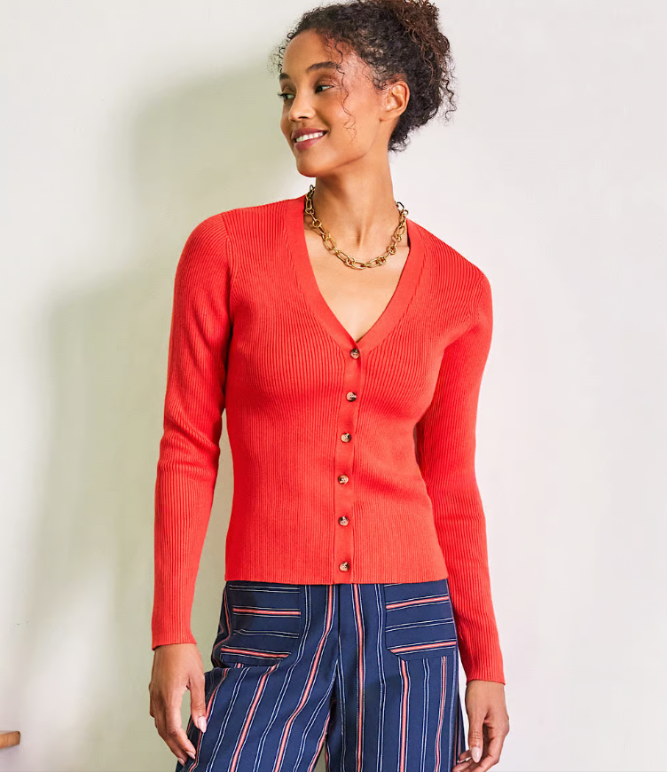 Ribbed Cardigan Sweater - Orange