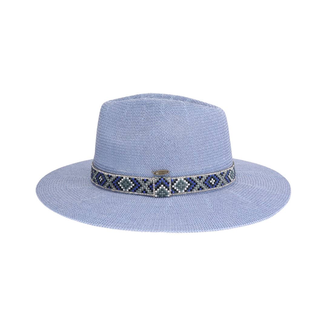 Knit Seed Bead/Rhinestone Band Panama Hat