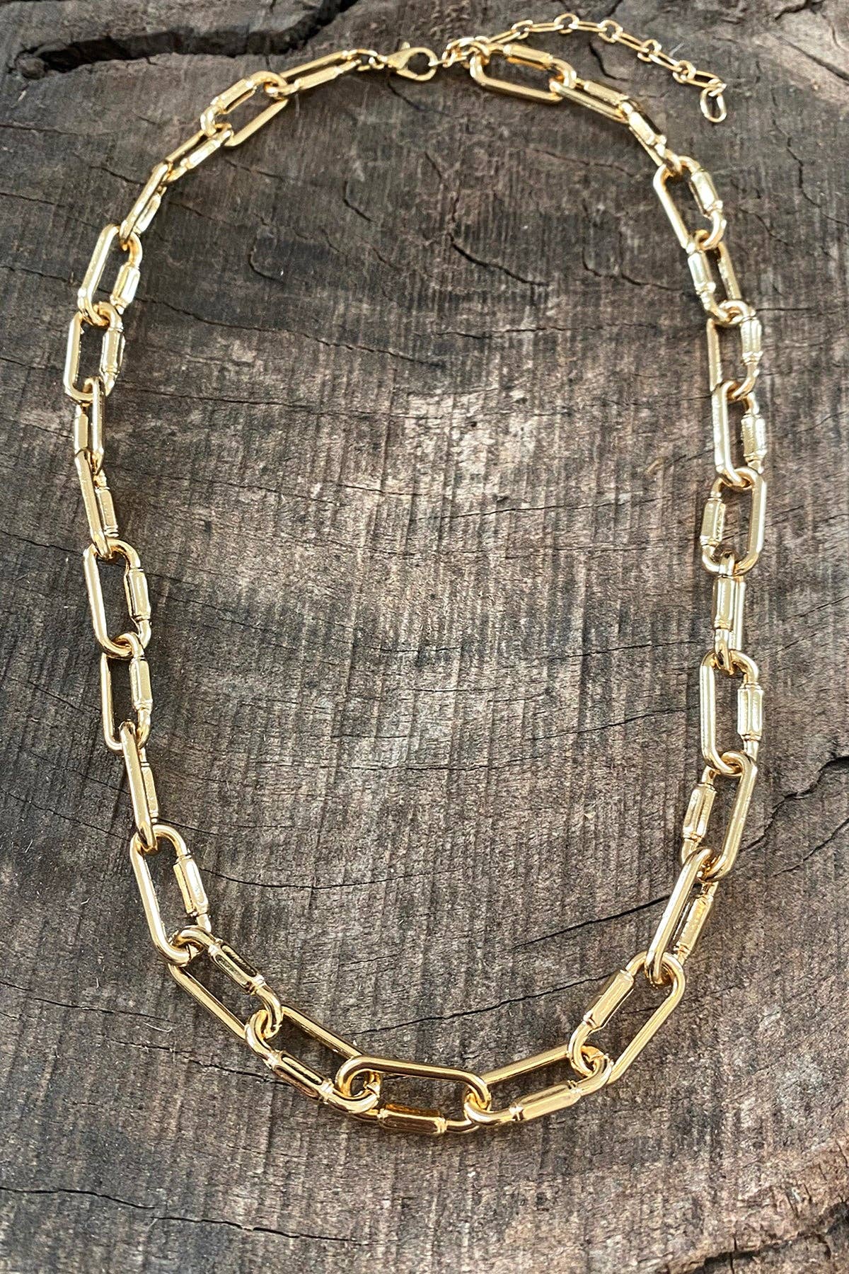 Paperclip gold tone chunky chain short necklace Carabiner