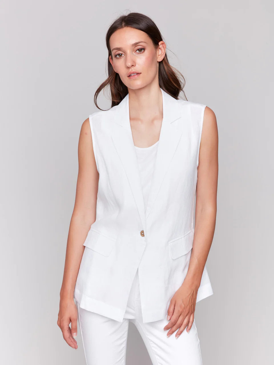 Linen Blend Vest - White