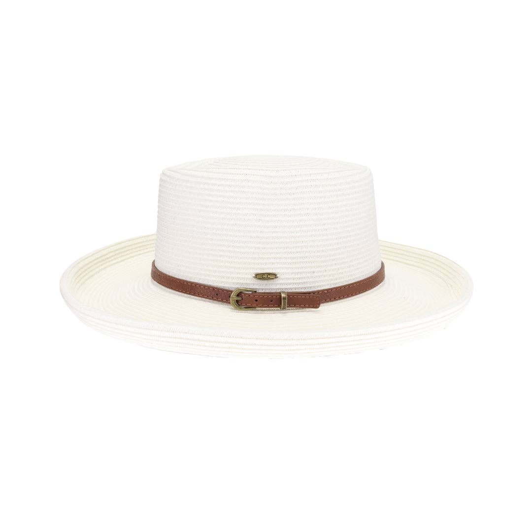 Vegan Leather Belt Band C.C Boater Sun Hat