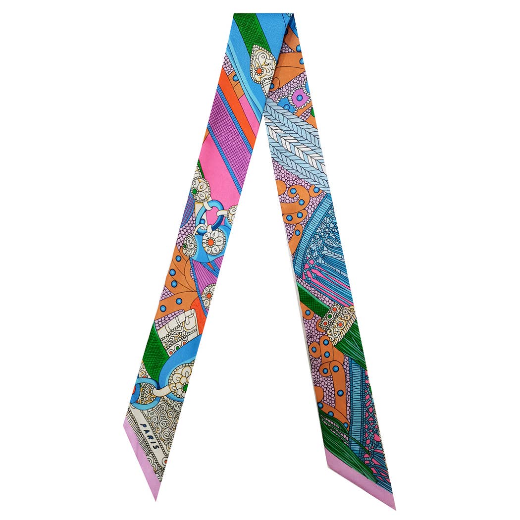 Colorful Pattern Print Light Weight Twilly Scarf