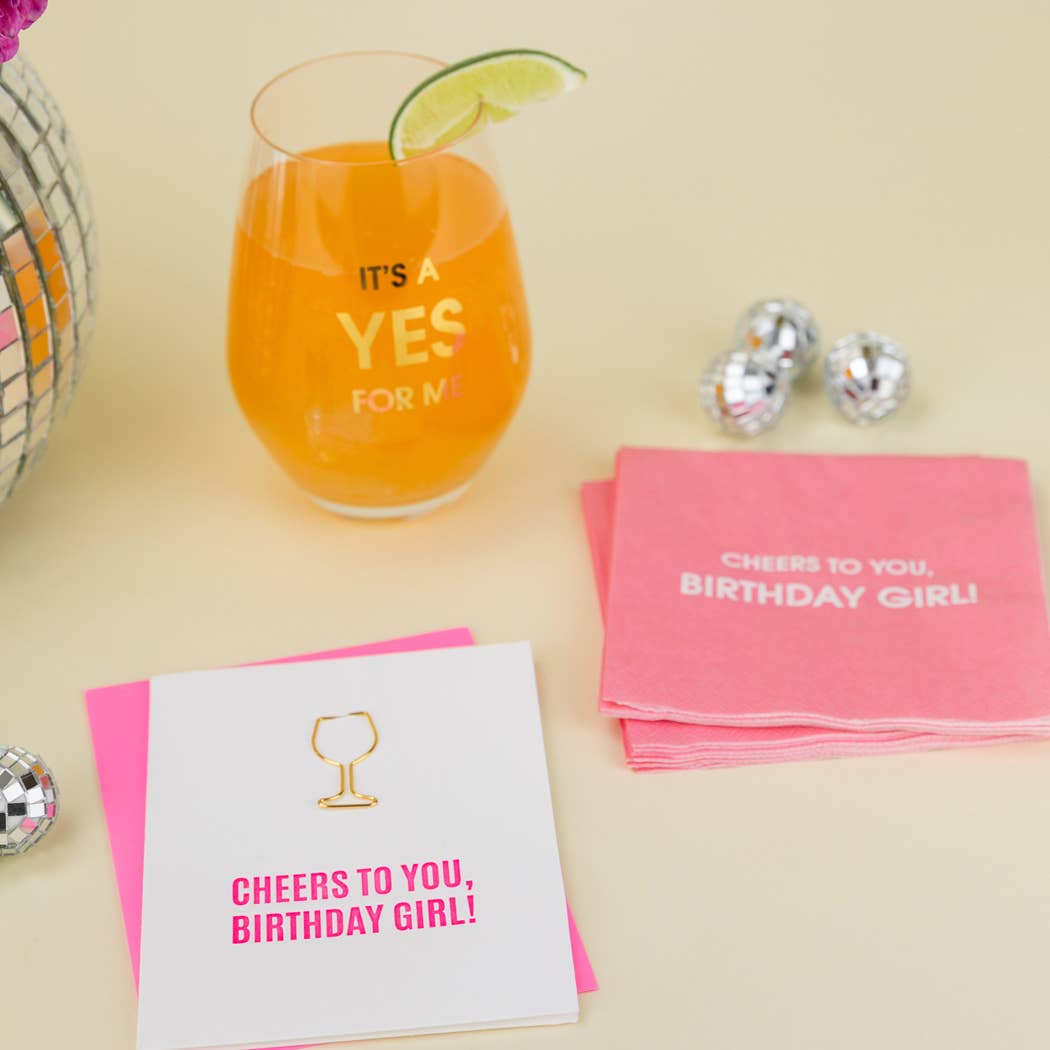 Cheers Birthday Girl Paper Clip Letterpress Greeting Card