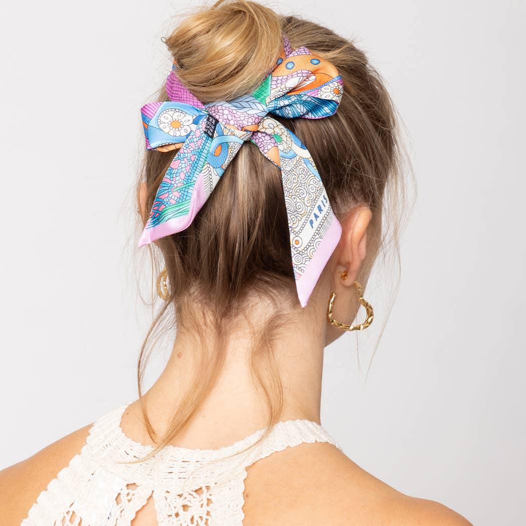 Colorful Pattern Print Light Weight Twilly Scarf