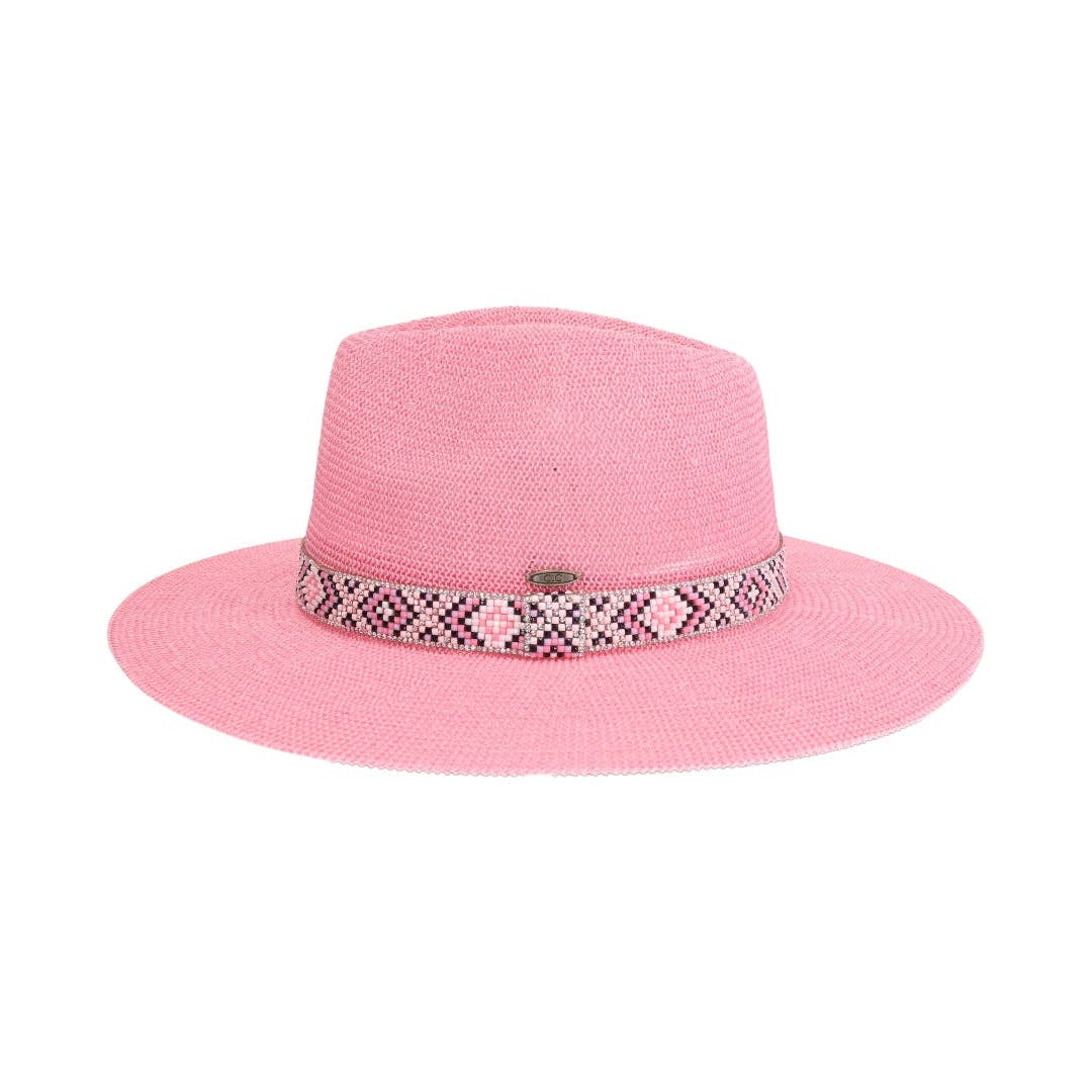 Knit Seed Bead/Rhinestone Band Panama Hat