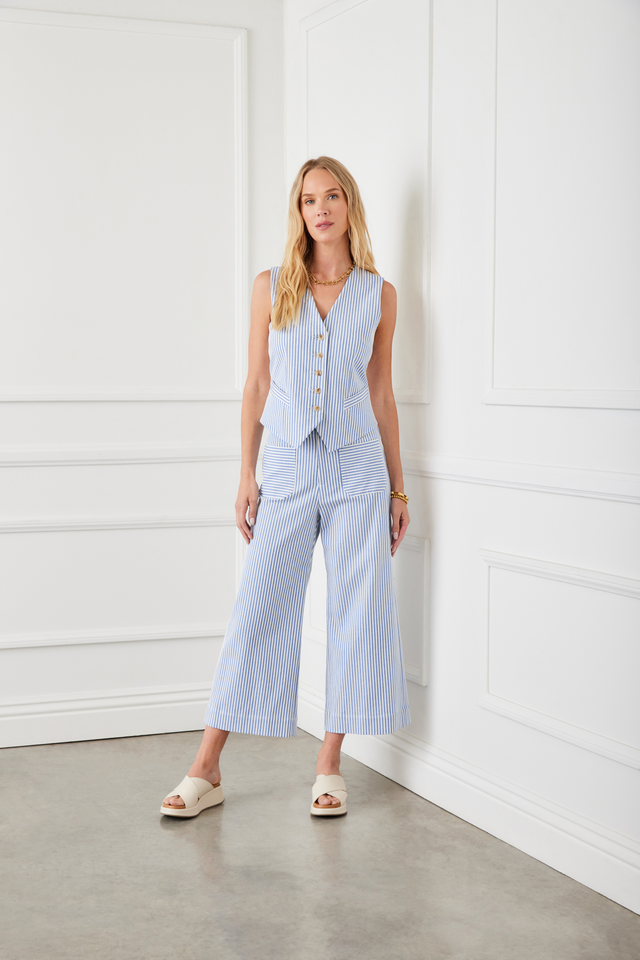 Stripe Cropped Wide Leg Pants