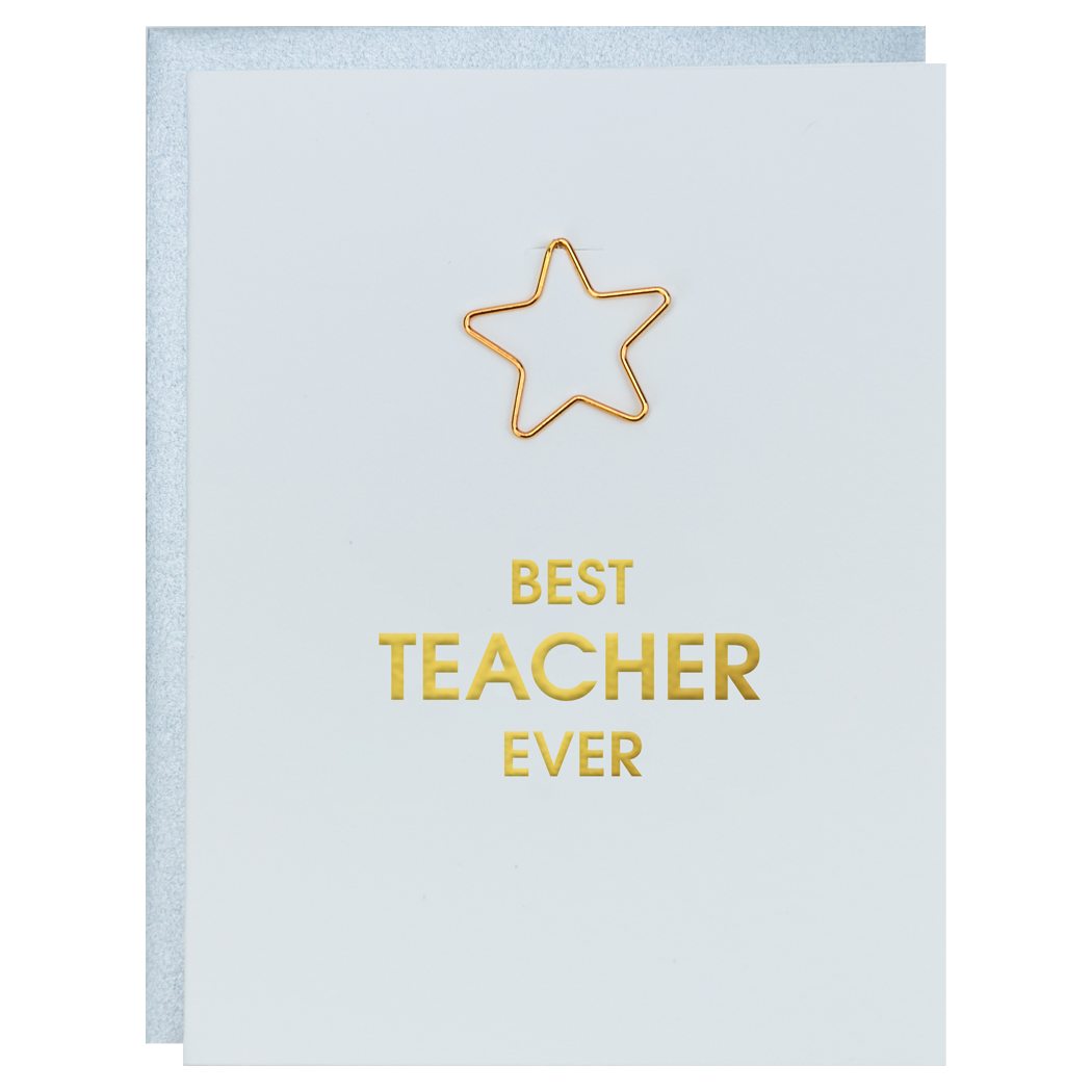 Best Teacher Ever Paper Clip Letterpress Greeting Card
