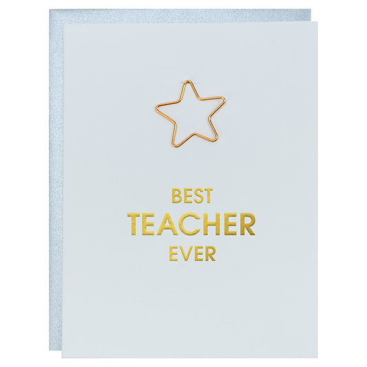 Best Teacher Ever Paper Clip Letterpress Greeting Card