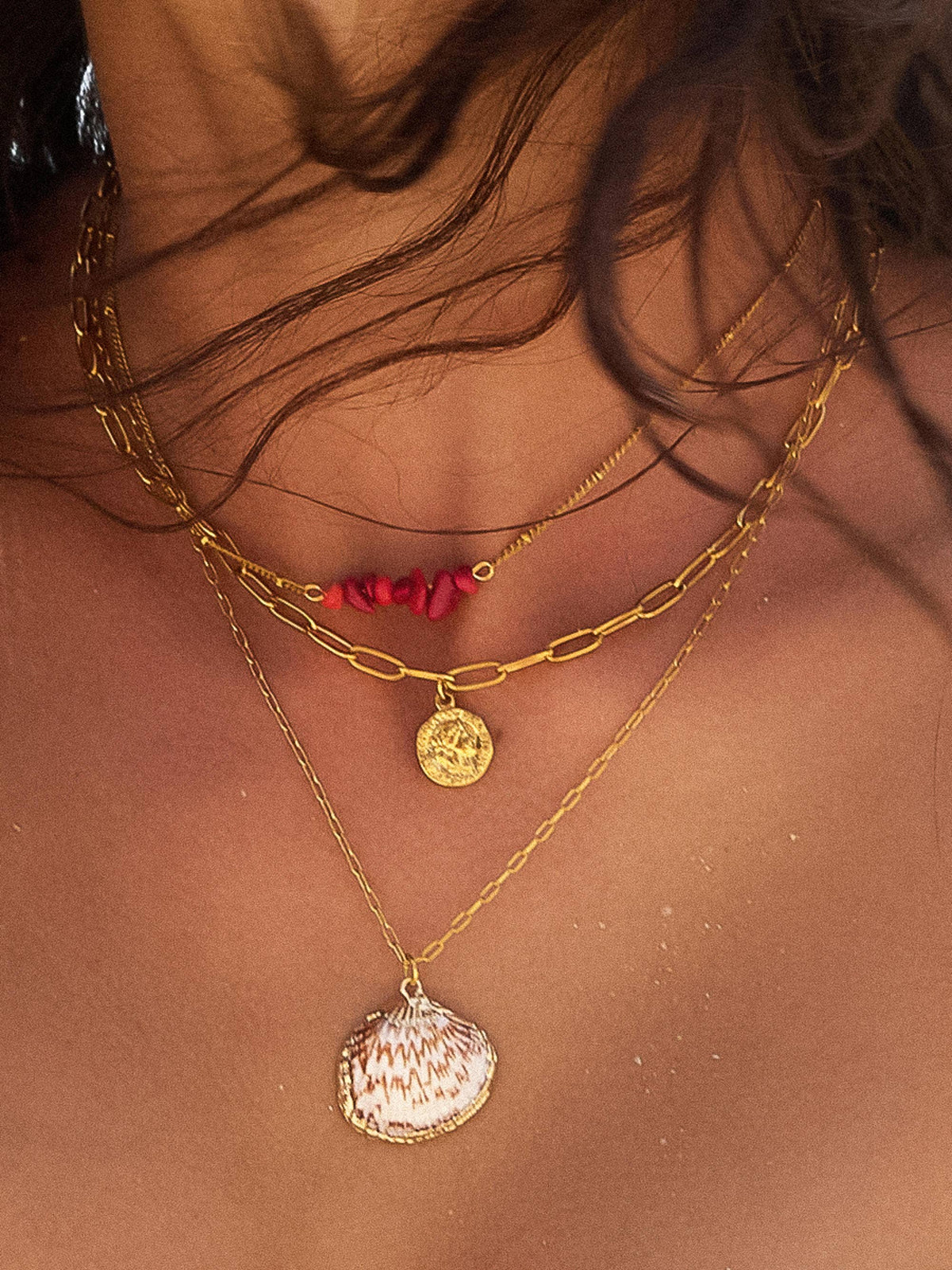Shellee 18K Gold Non-Tarnish Bobho Shell Layered Necklace