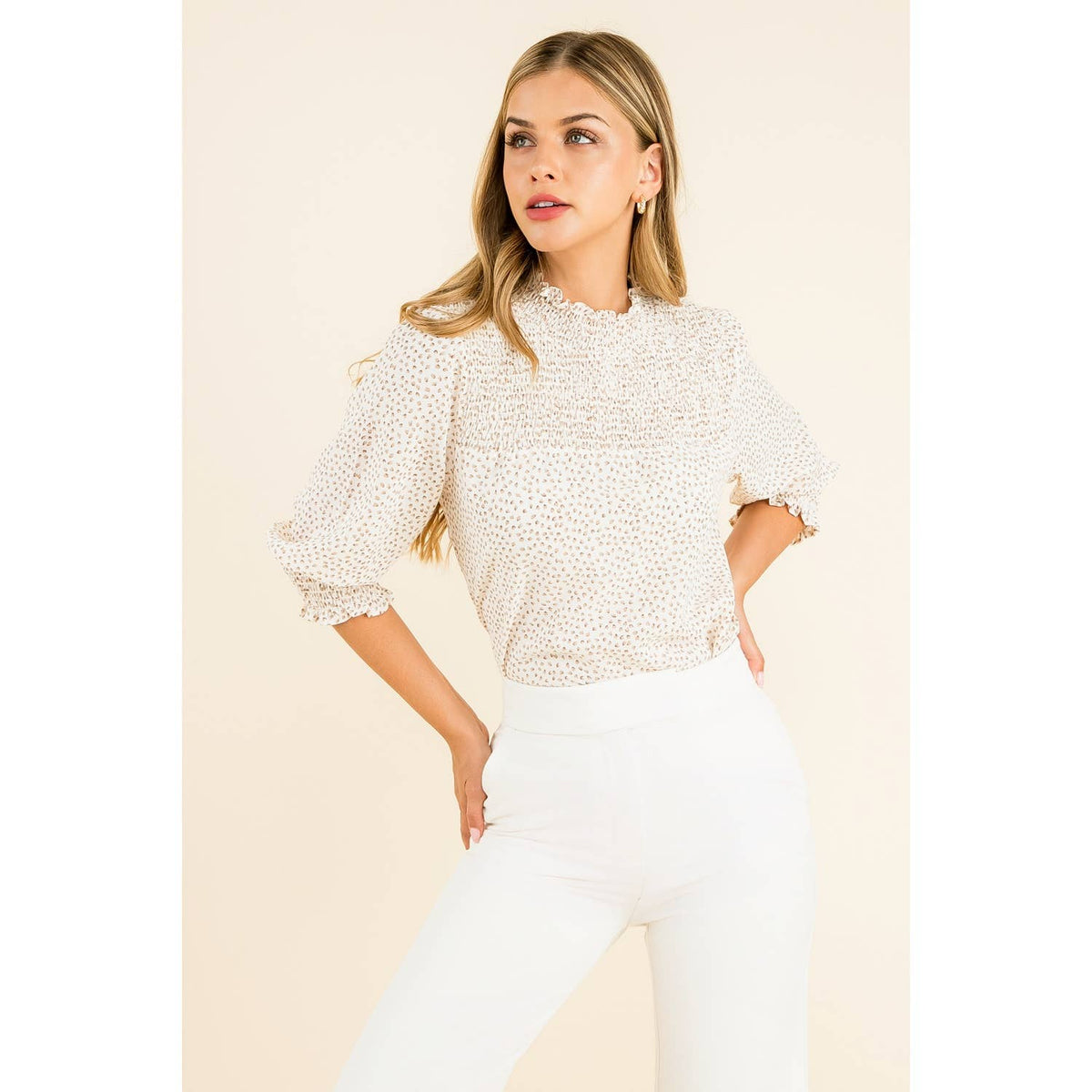 Smocked Print Blouse