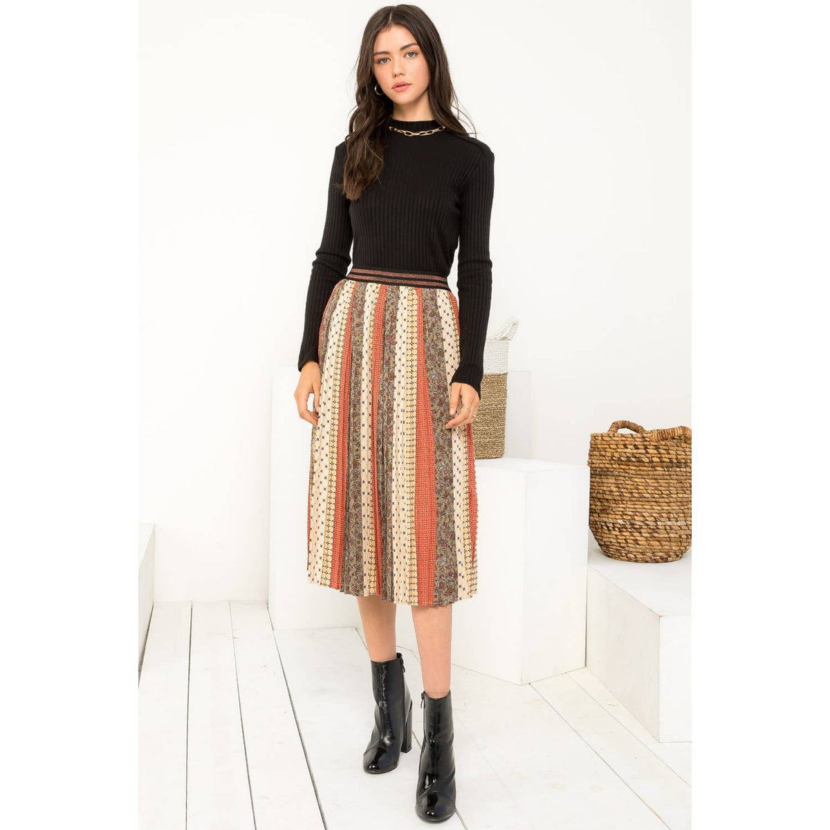 Pleated Print Skirt