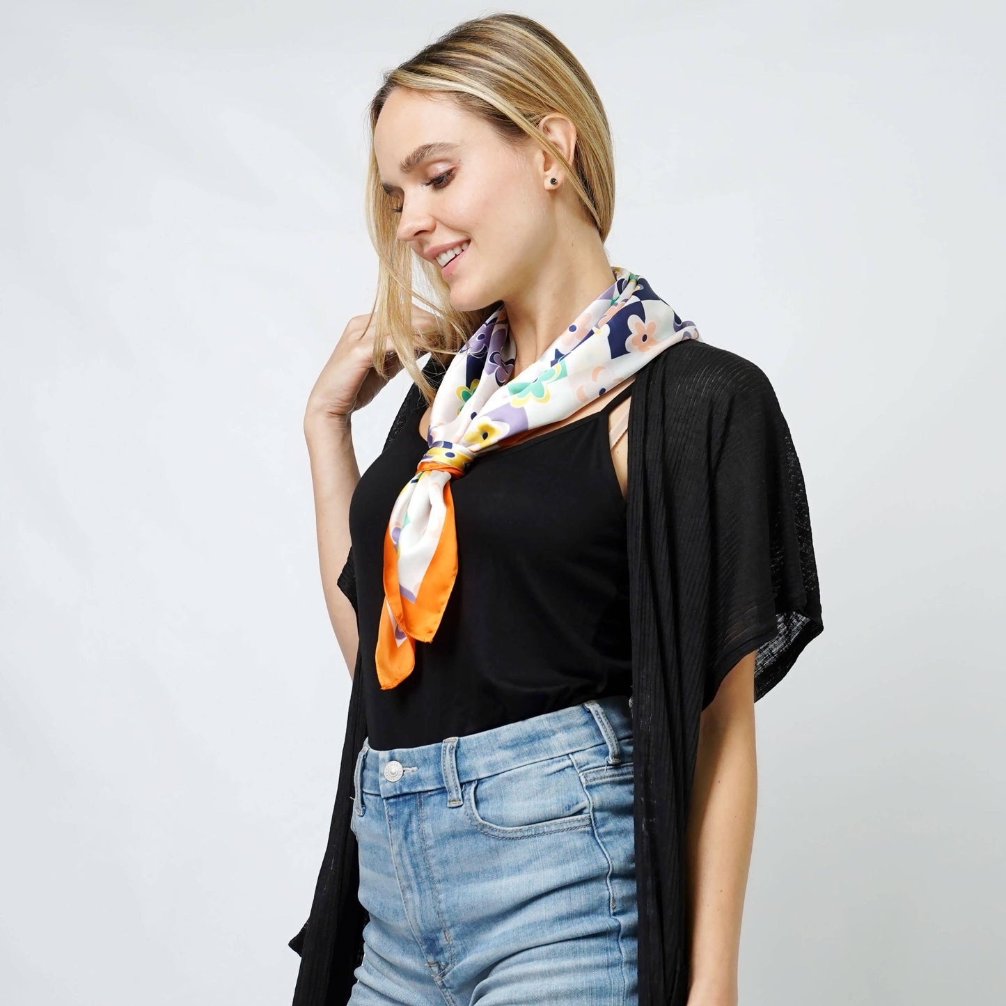 Floral Print Satin Square Scarf/Headwrap/Tube top
