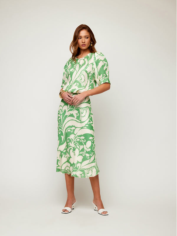 Mia Green Bias Midi Skirt