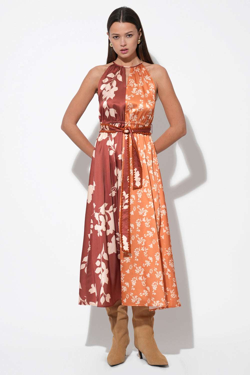 Sandi Two Toned Halter Midi Dress