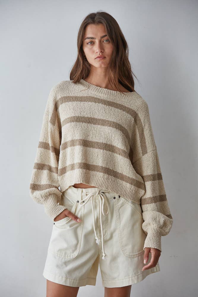 Knit Sweater Striped Crewneck Long Sleeve Top