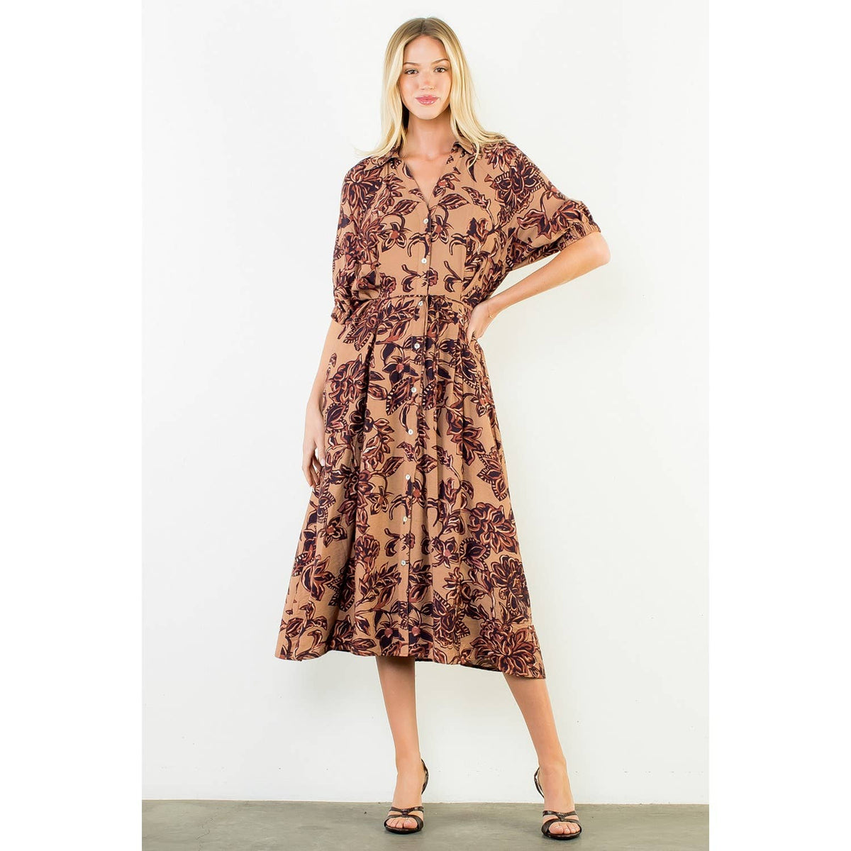 Tie Waist Flower Print Dress