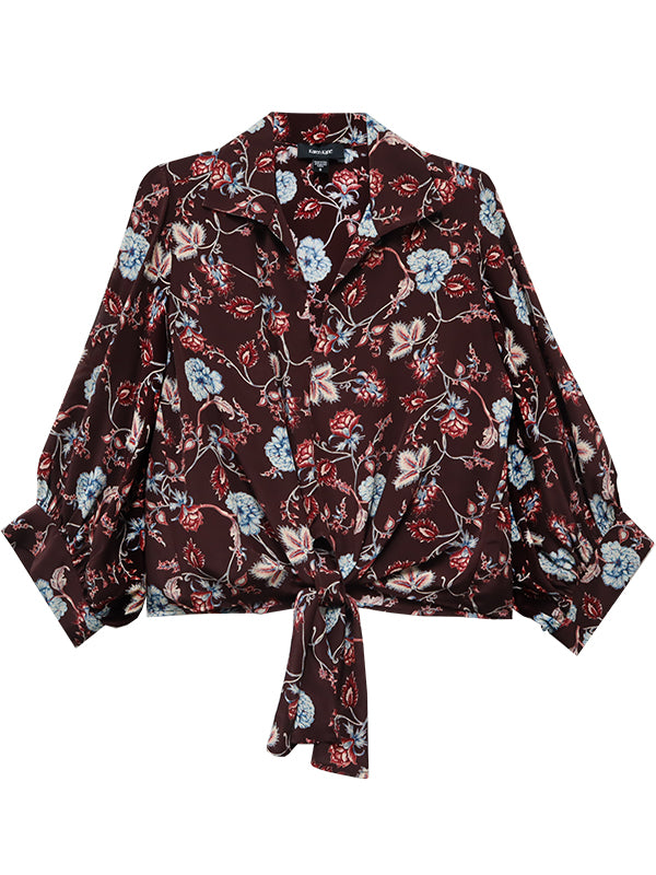 Blouson Sleeve Tie Front Top