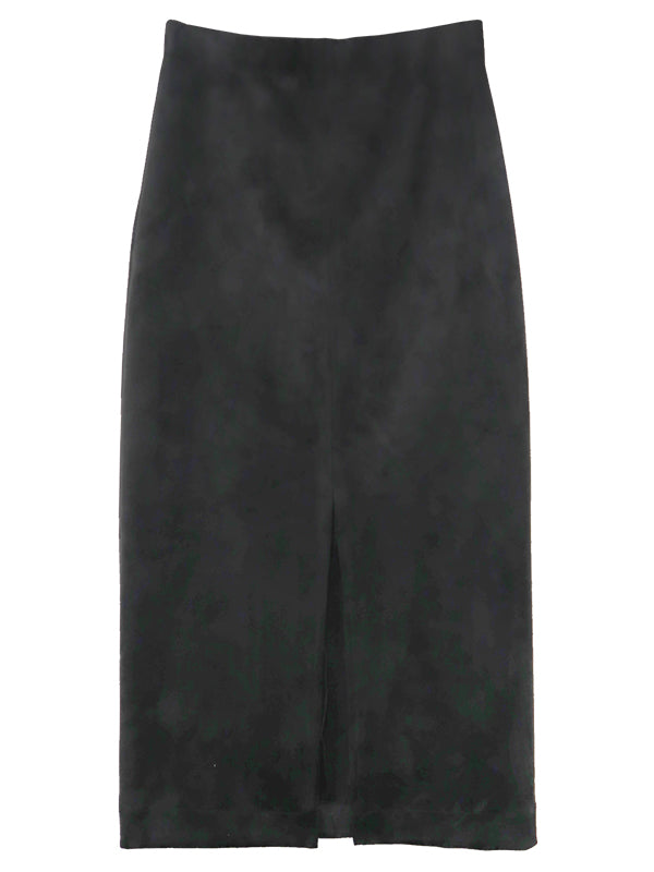 Faux Suede Front Slit Skirt