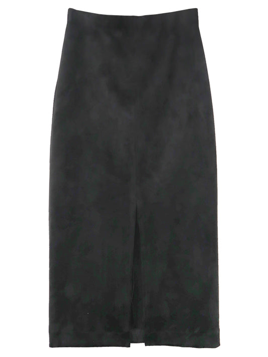 Faux Suede Front Slit Skirt