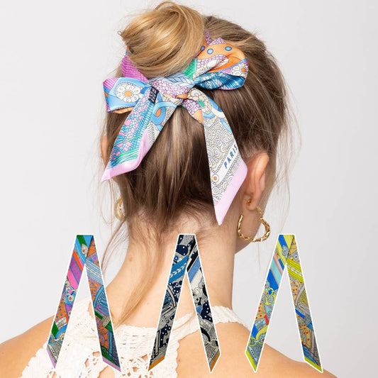 Colorful Pattern Print Light Weight Twilly Scarf