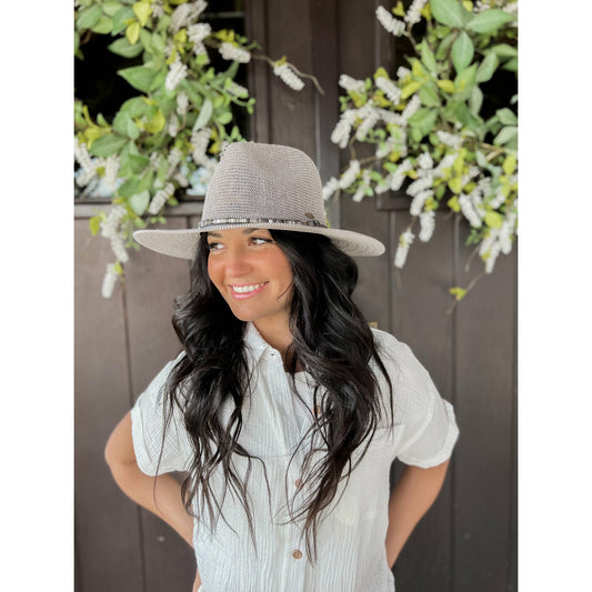 Knit Multi Thread Rhinestone Band Panama Hat