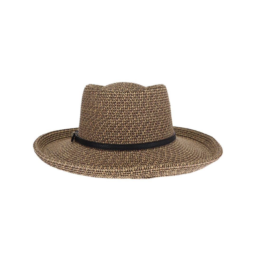 Vegan Leather Belt Band C.C Boater Sun Hat