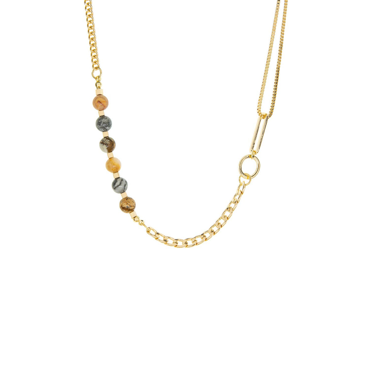 Mixed link necklace with natural stones