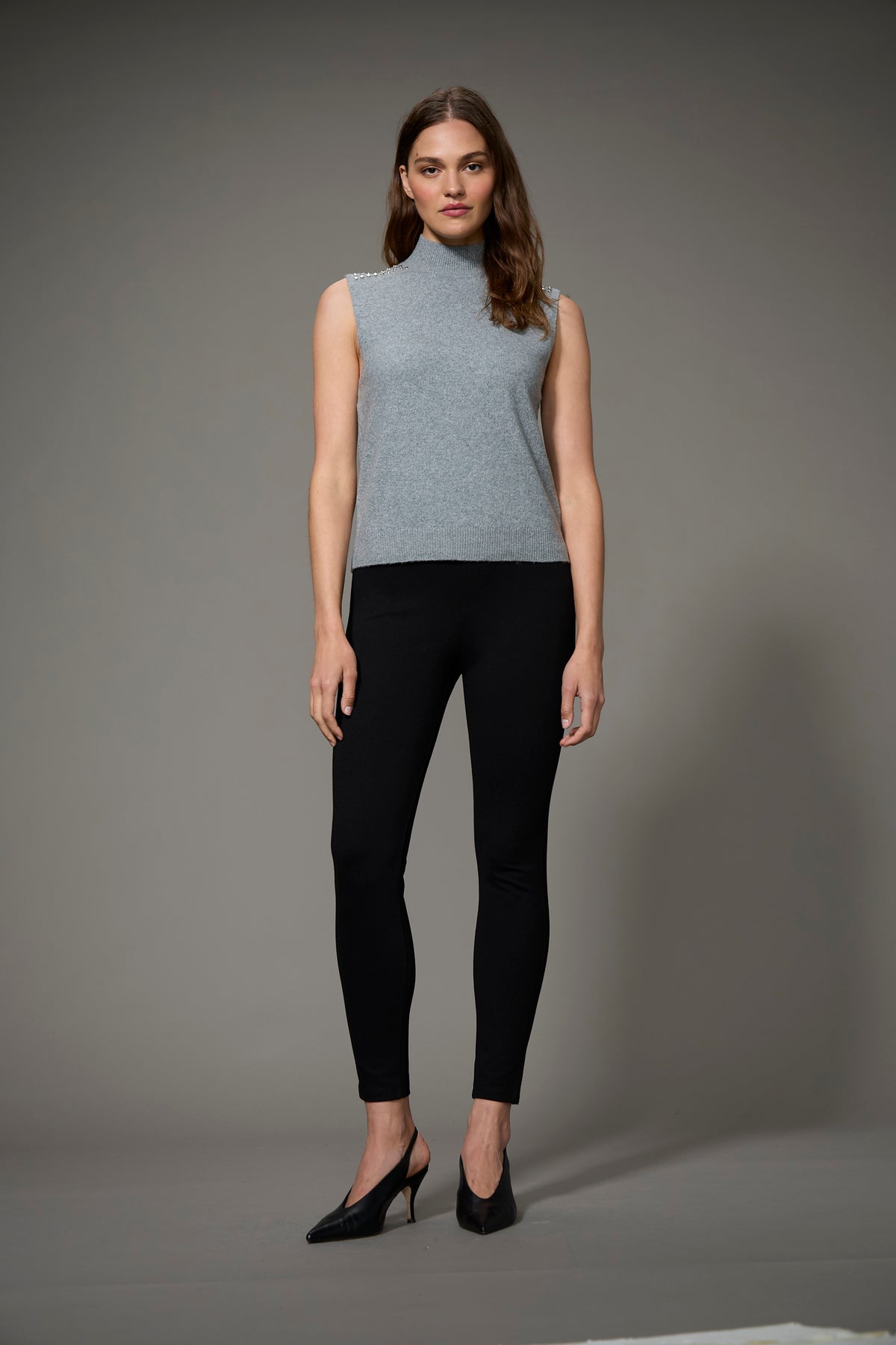 STUDDED MOCK NECK SHELL