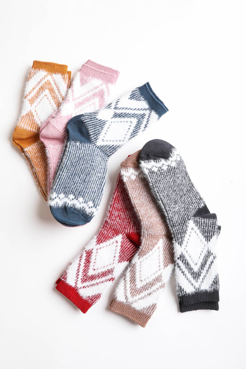 Faux Mohair Diamond Pattern Socks