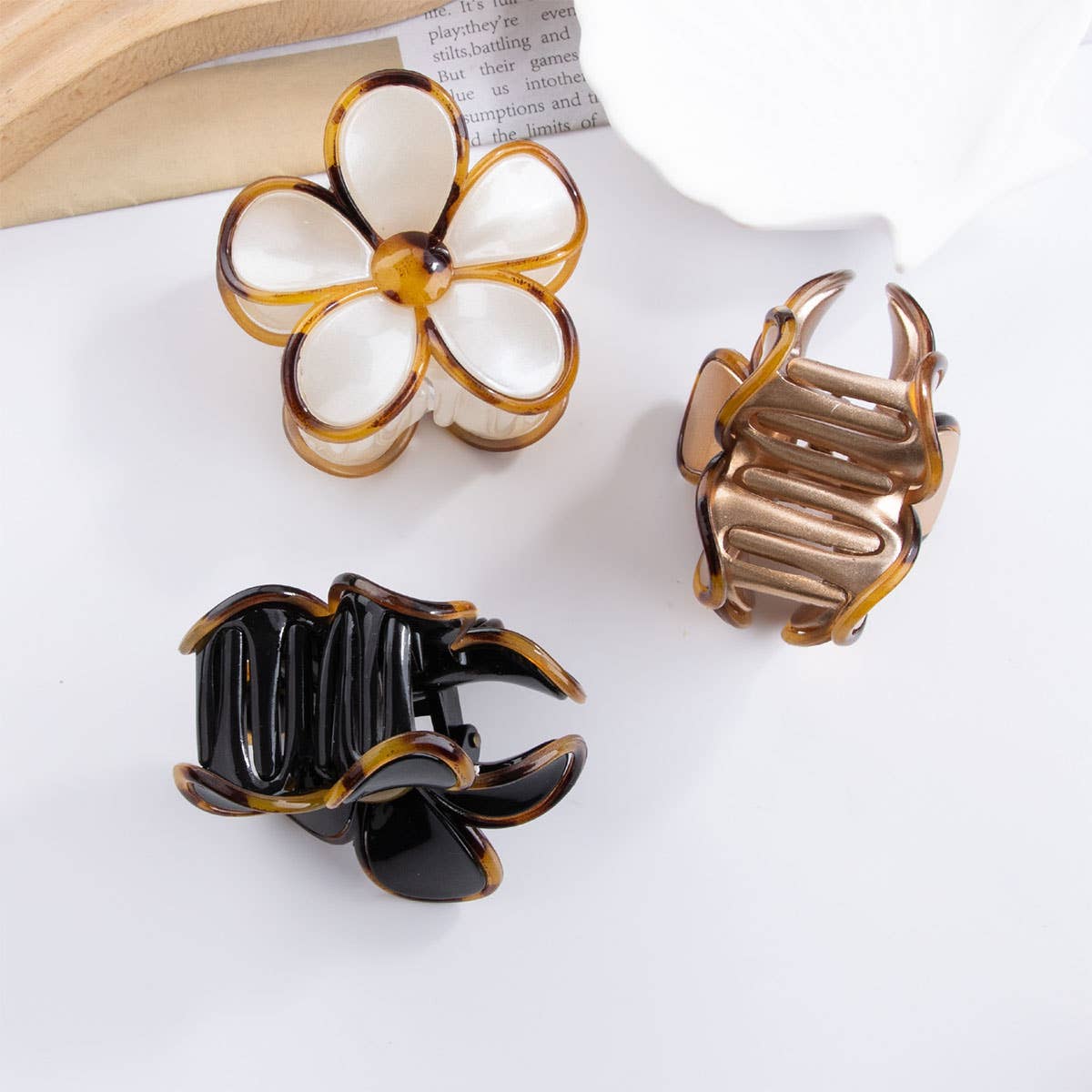 GOLD FLORAL FLOWER HAIR CLAW CLIPS FOR FALL_CWAHA0681