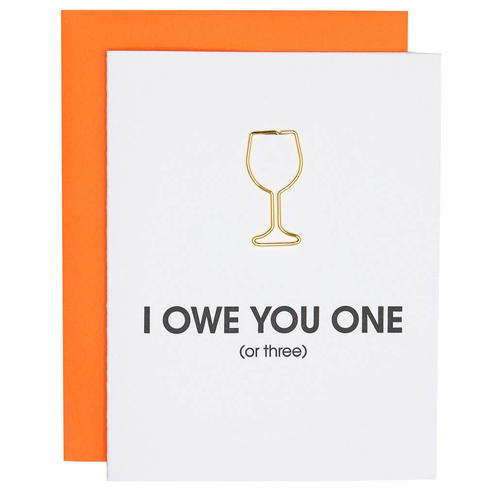 Owe You One Paper Clip Letterpress Greeting Card