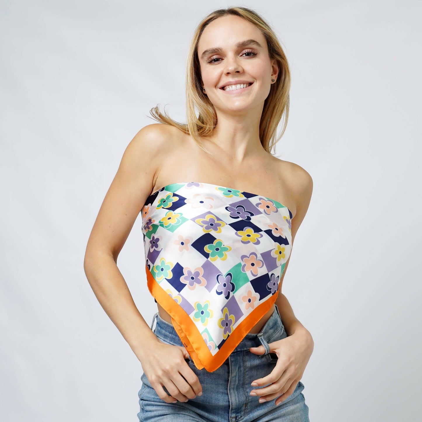 Floral Print Satin Square Scarf/Headwrap/Tube top