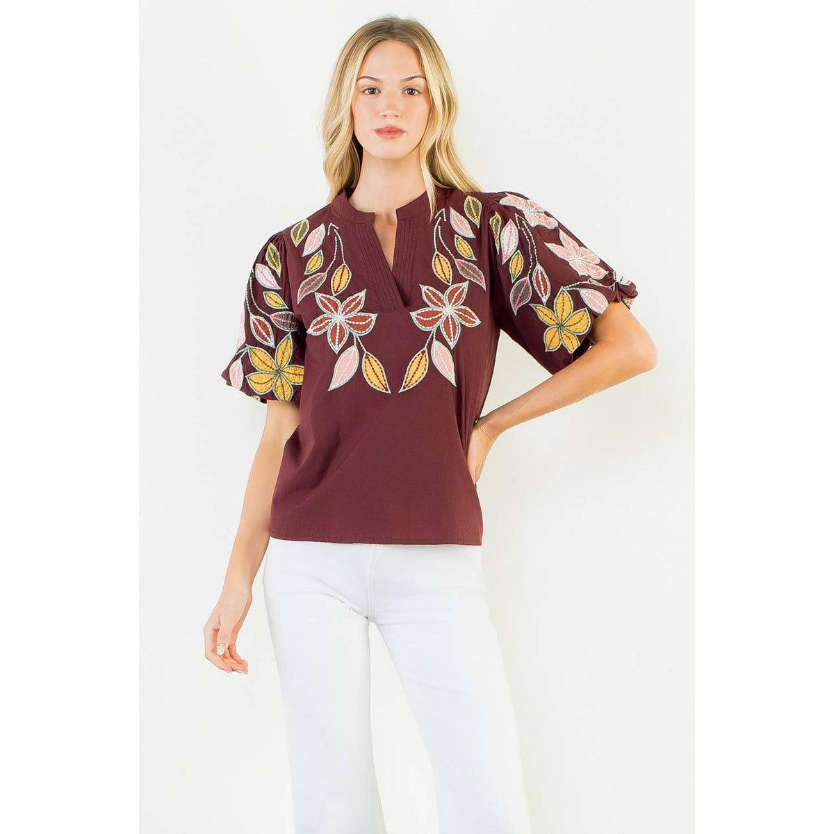 Puff Sleeve Embroidery Top