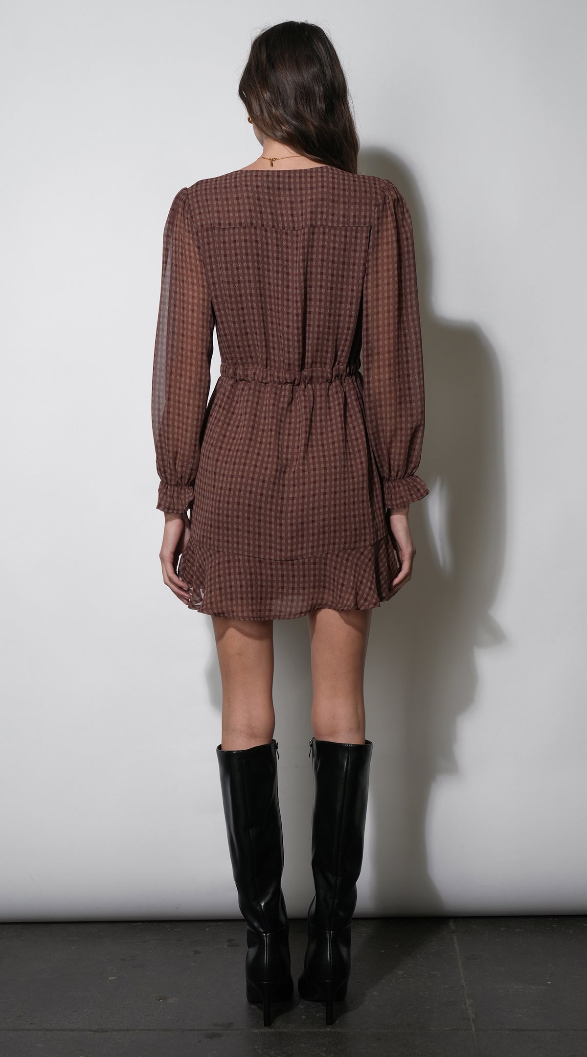 Polly Checked Chiffon Mini Dress With Tie Waist