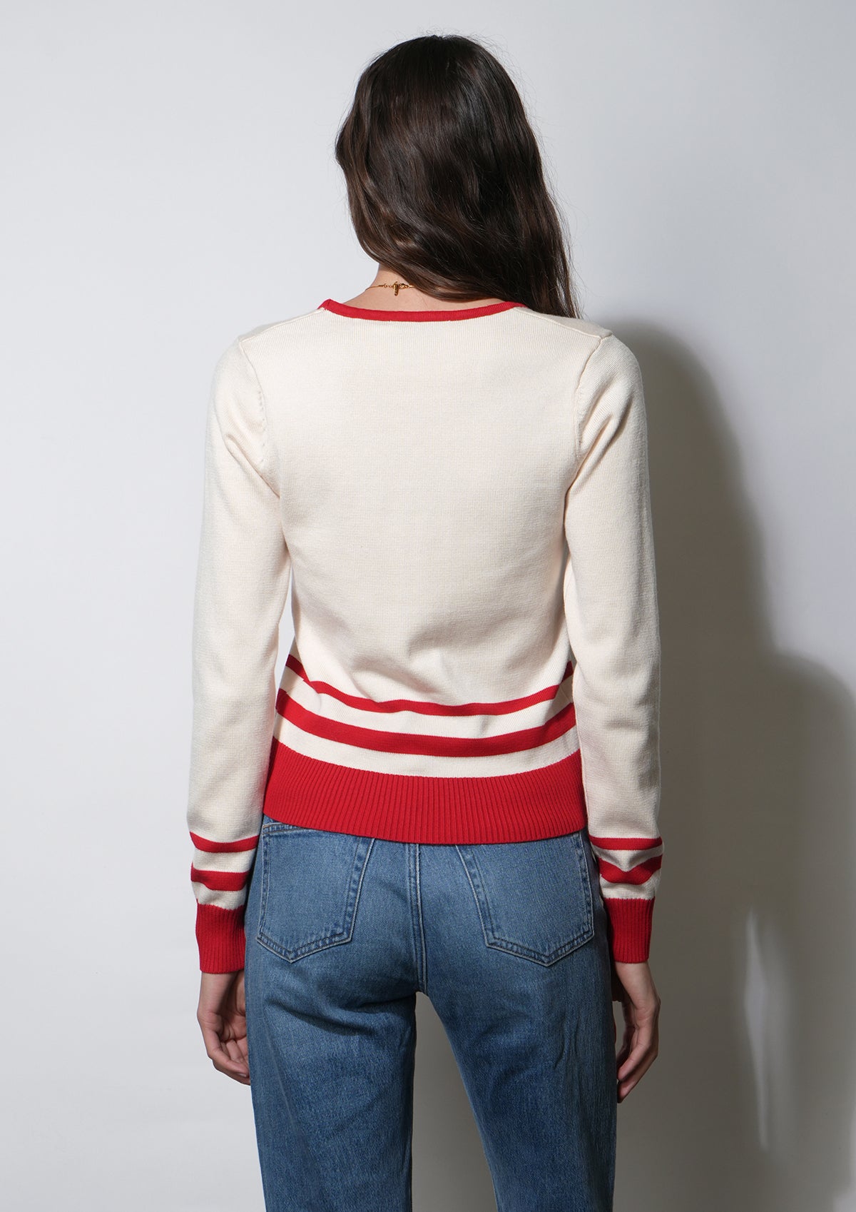 Piper Plunge Neck Stripe Button Front Knit Top