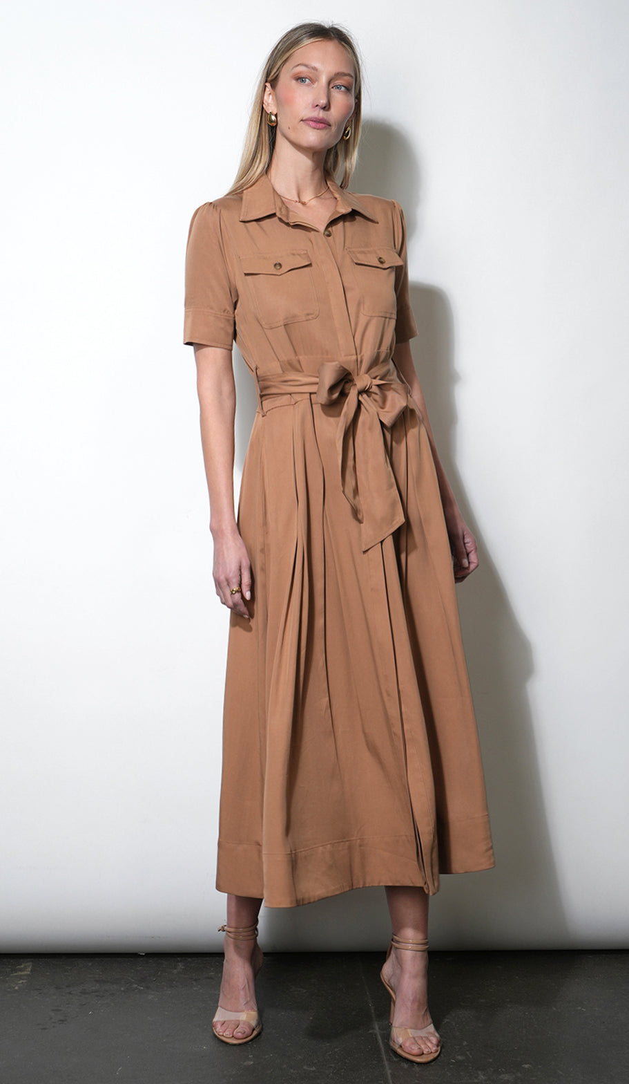 Fable Pleated Pocket Shirt Maxi Dress