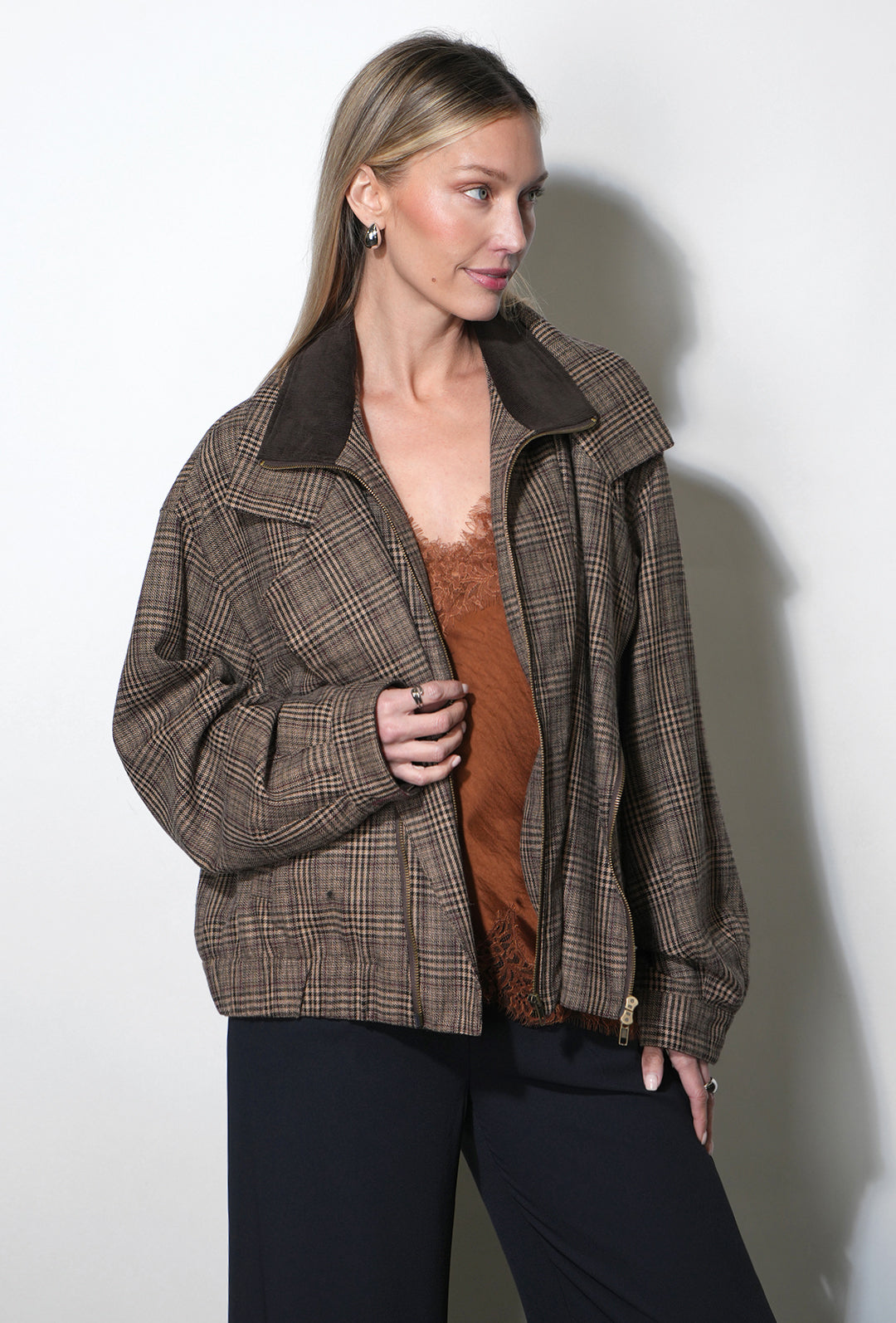 Blake Oversized Double Collar Plaid Jacket