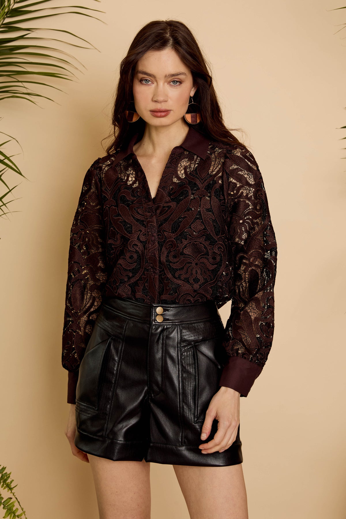 Emmie Top in Chocolate Brown / Black Lace