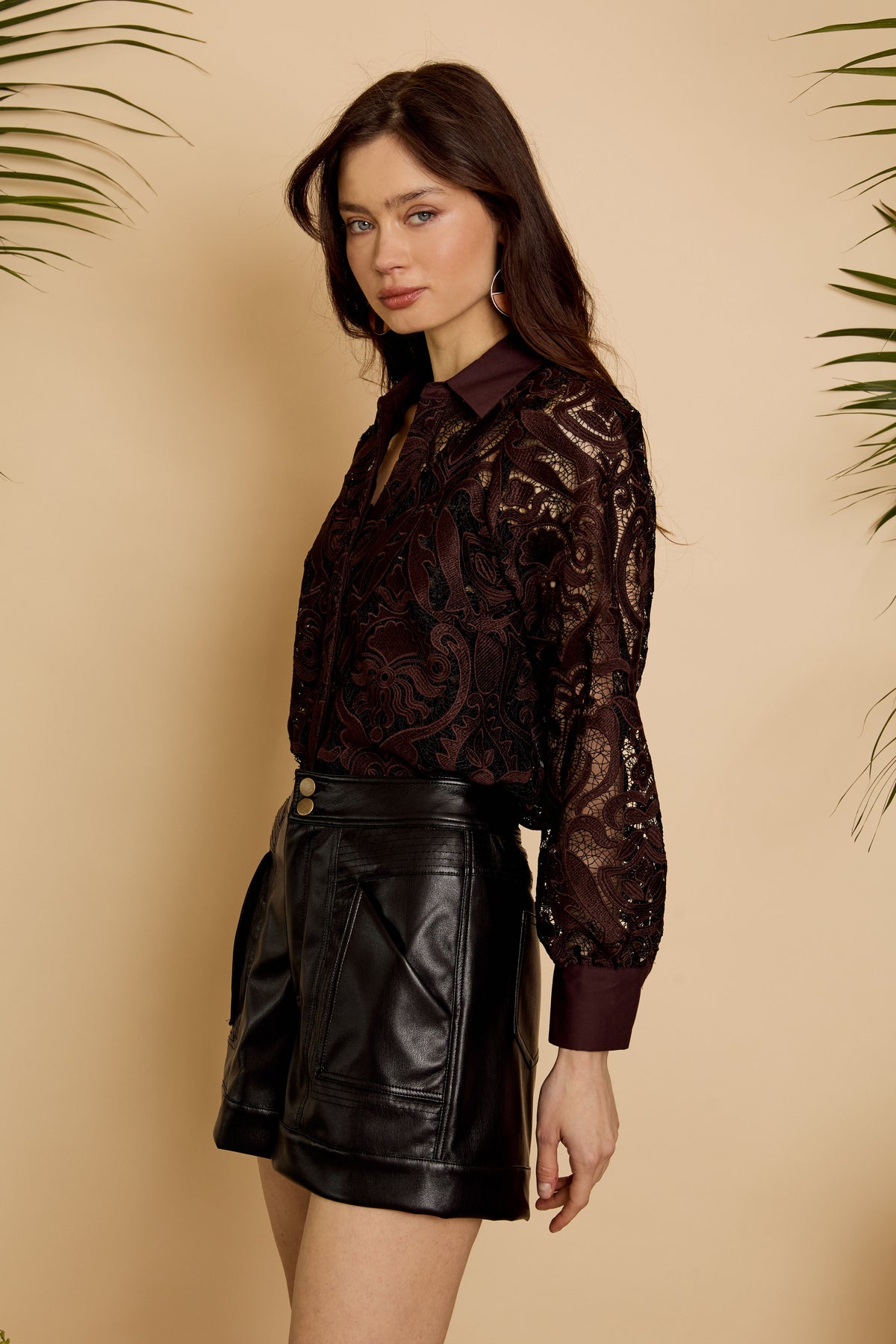 Emmie Top in Chocolate Brown / Black Lace