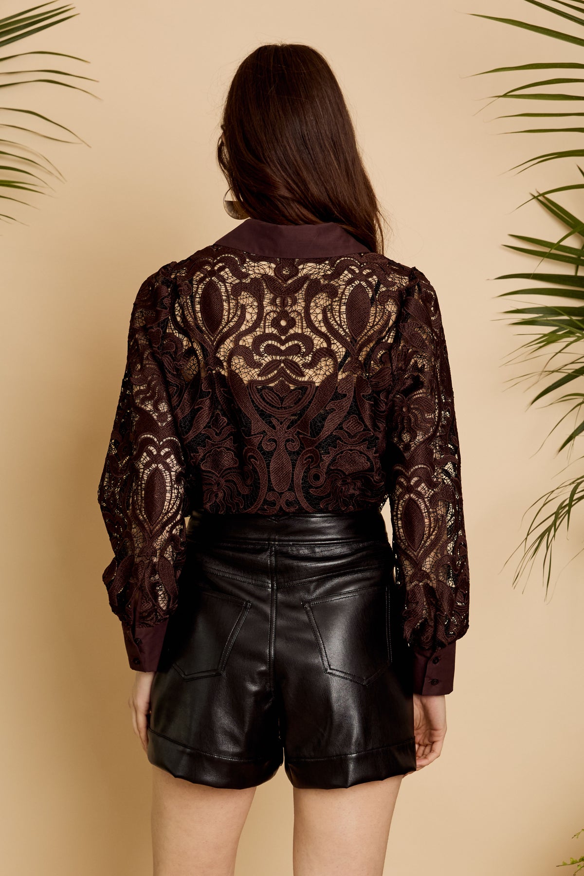 Emmie Top in Chocolate Brown / Black Lace