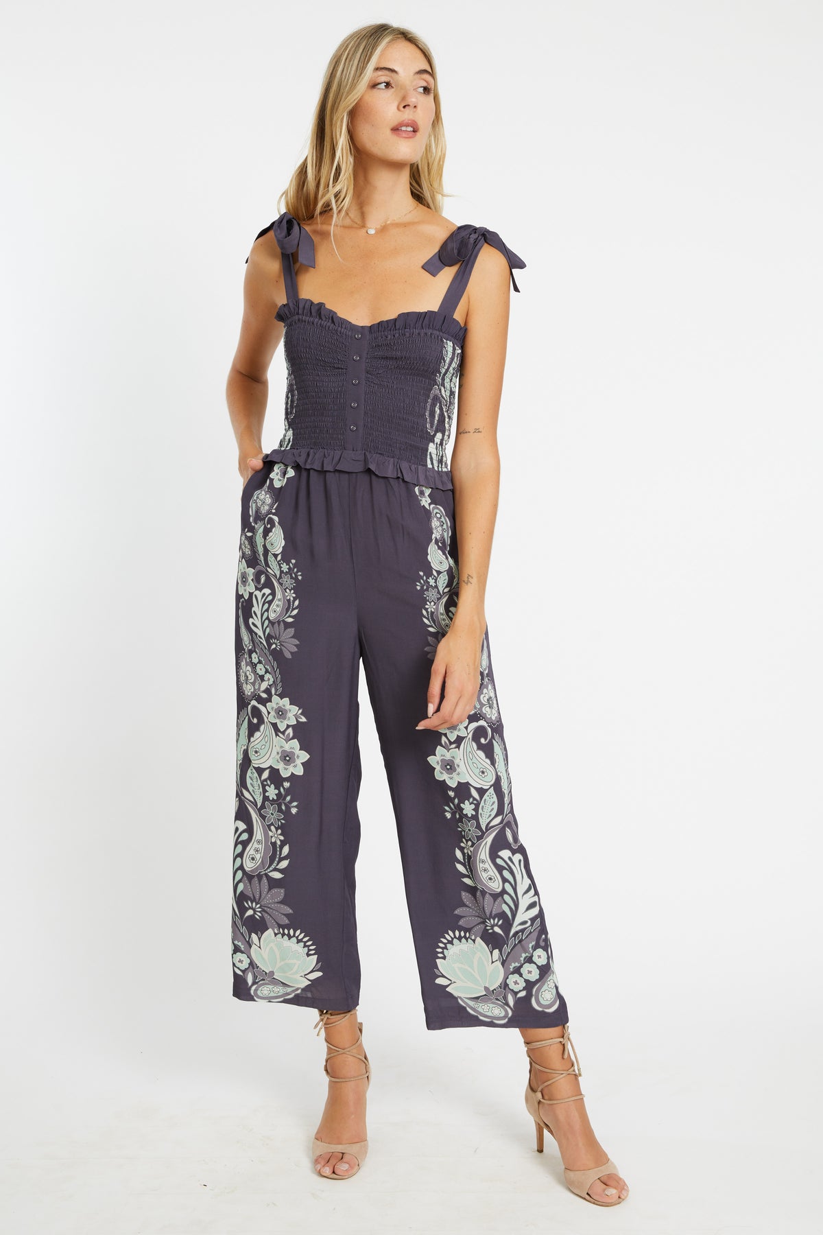 Rose Graphite Protea Paisley Jumpsuit