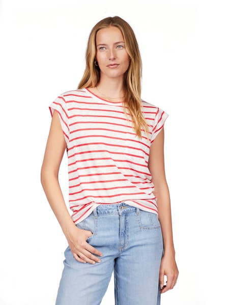 Relaxed Cap Sleeve Tee - Cayenne/White