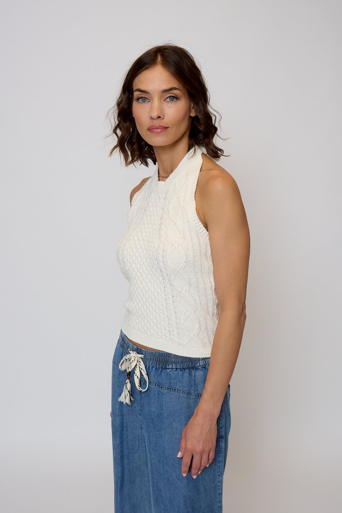 JUNIE CABLED HALTER TOP